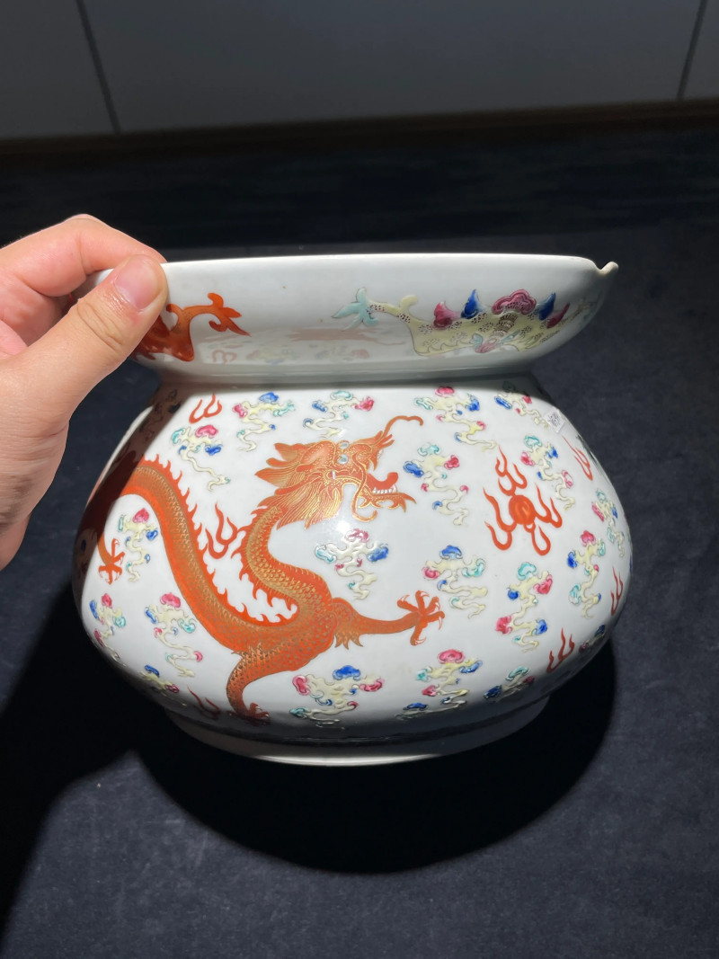 清光绪 粉彩八宝龙纹花囊 - 图2