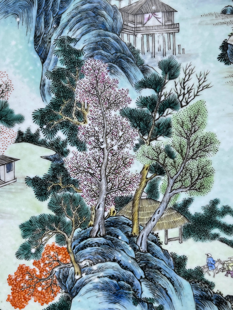 清中期 粉彩山水纹瓷板 - 图6
