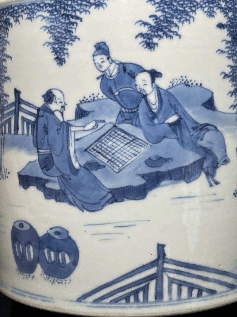 清康熙 青花竹林七贤纹笔筒 - 图8