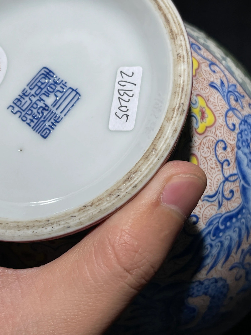 民国 珐琅彩夔凤开光花鸟纹象耳瓶 - 图18