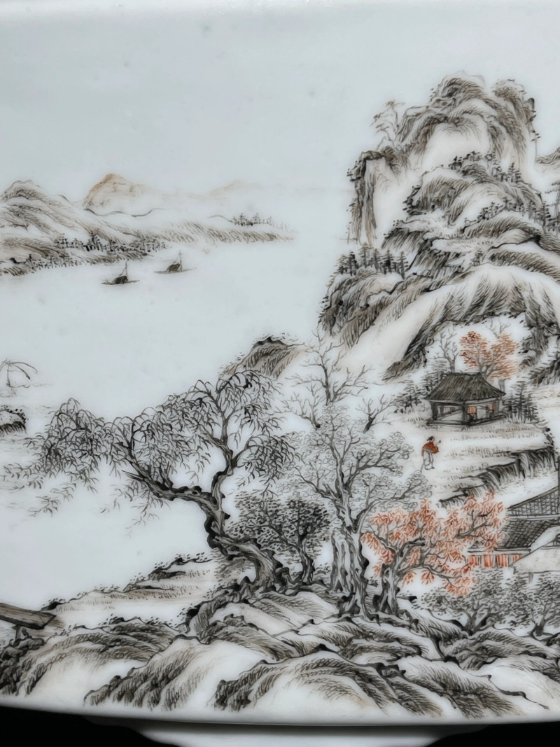 民国 墨彩山水纹花盆一对 - 图17