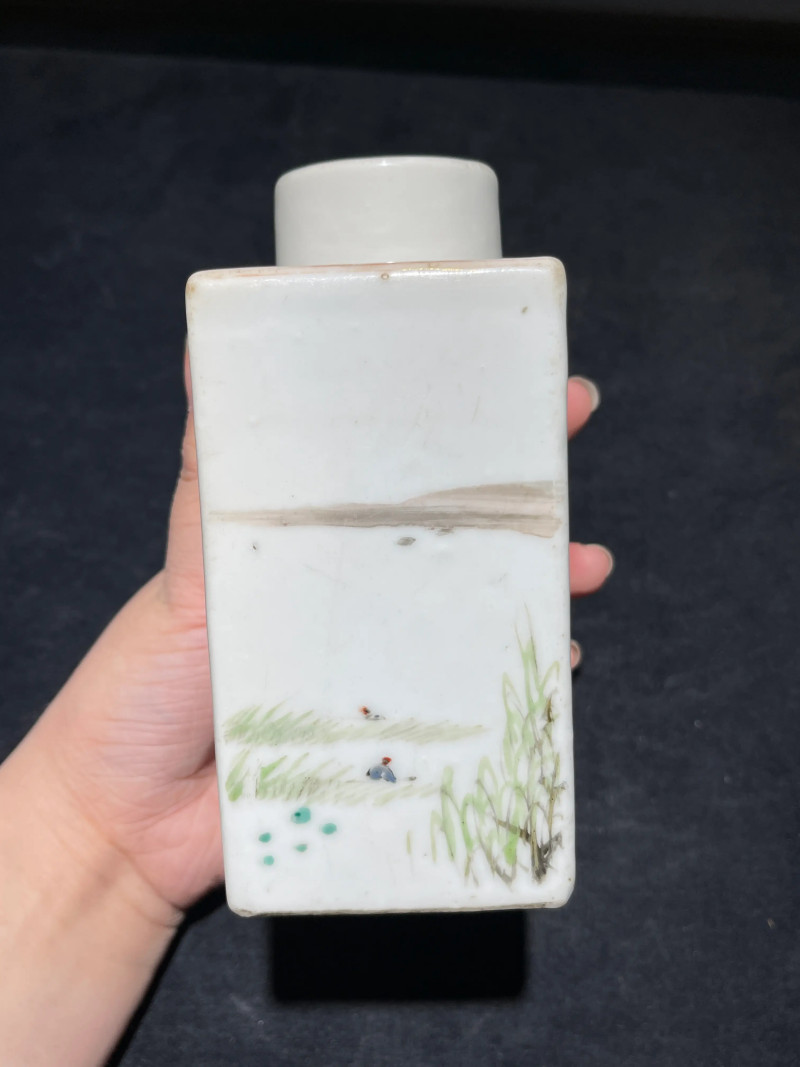 清晚期 浅绛彩马上封侯纹茶叶罐 - 图4