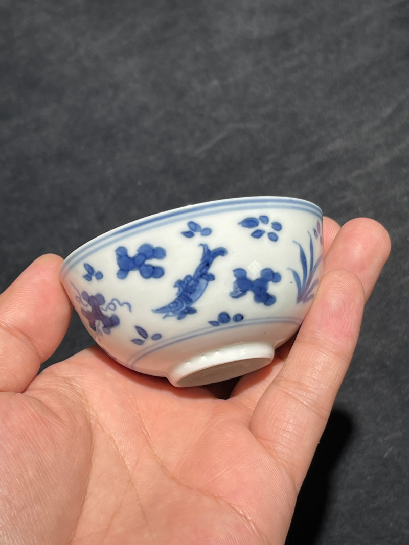 清康熙 青花鱼藻纹小杯一组五件 - 图15
