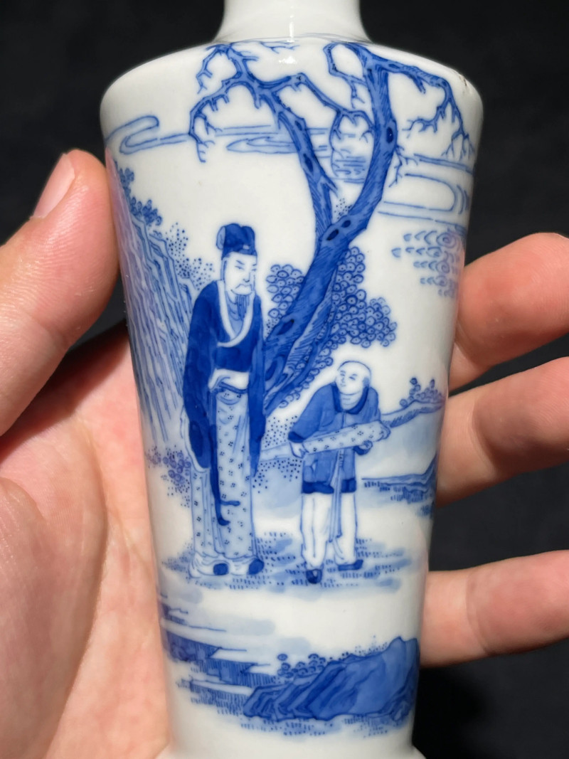 民国 青花携琴访友纹小瓶 - 图4