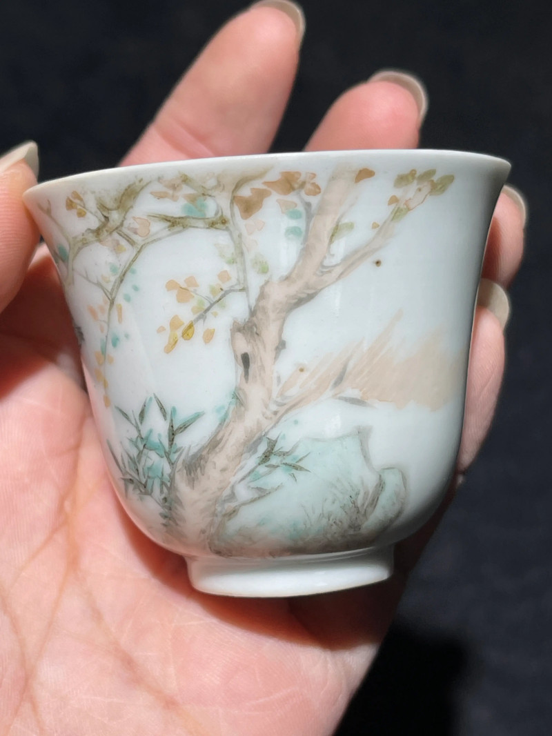 清光绪 浅绛彩花鸟纹杯一组三只 - 图15