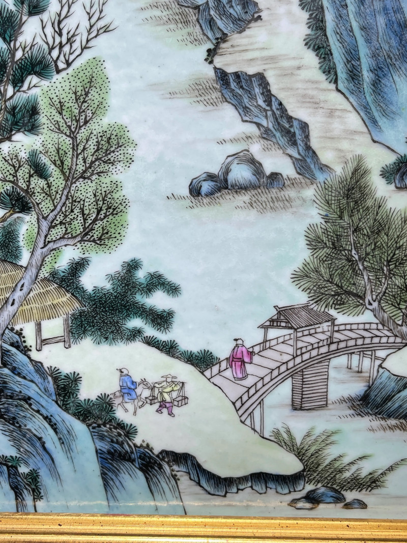 清中期 粉彩山水纹瓷板 - 图7