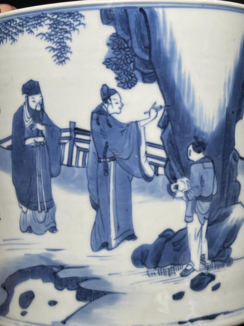 清康熙 青花竹林七贤纹笔筒 - 图9