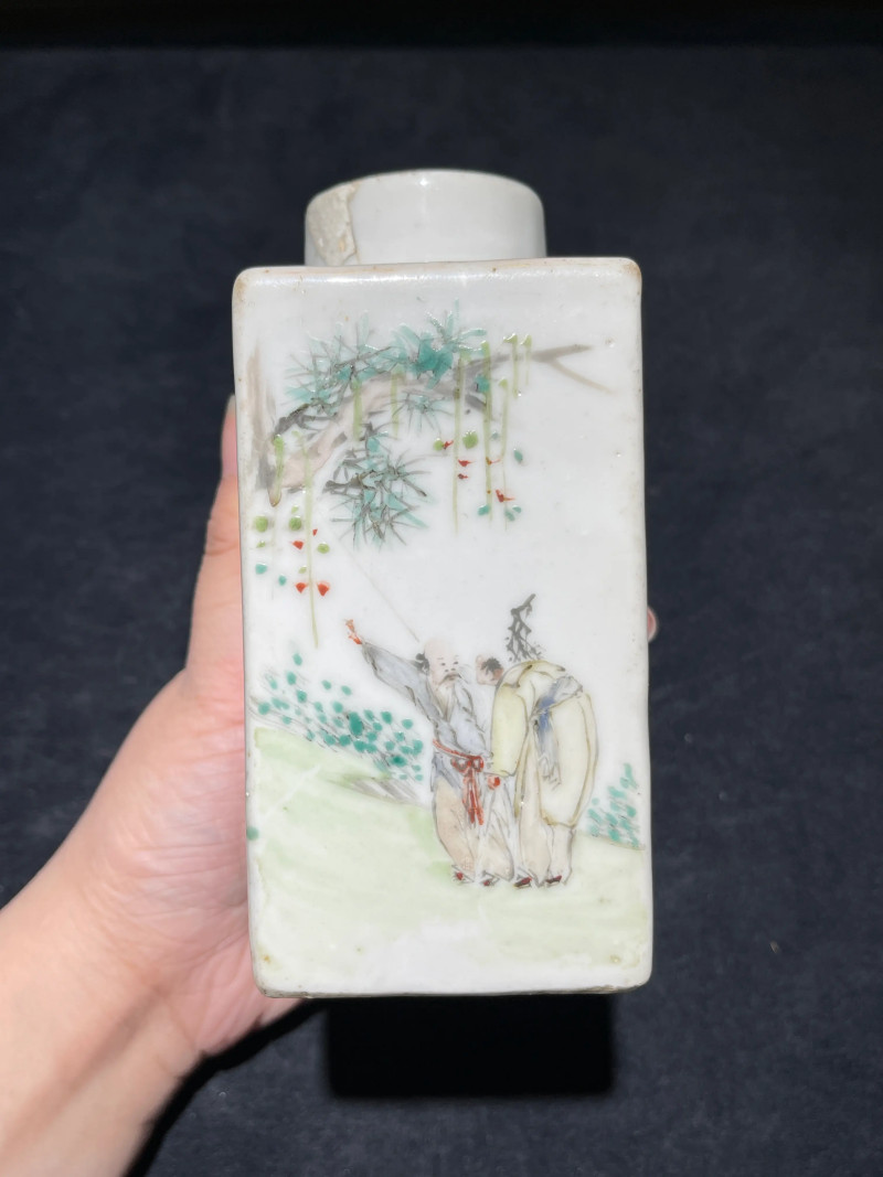 清晚期 浅绛彩马上封侯纹茶叶罐 - 图5