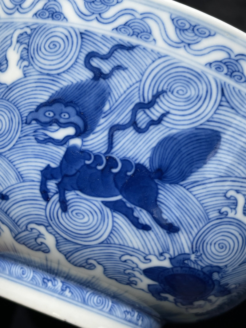 清道光 青花海八怪大碗一对 - 图19