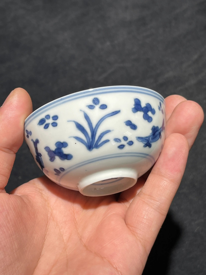 清康熙 青花鱼藻纹小杯一组五件 - 图16
