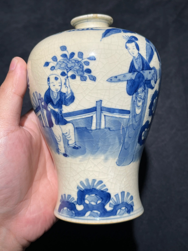 清晚期 浆胎青花折桂图梅瓶一对 - 图2