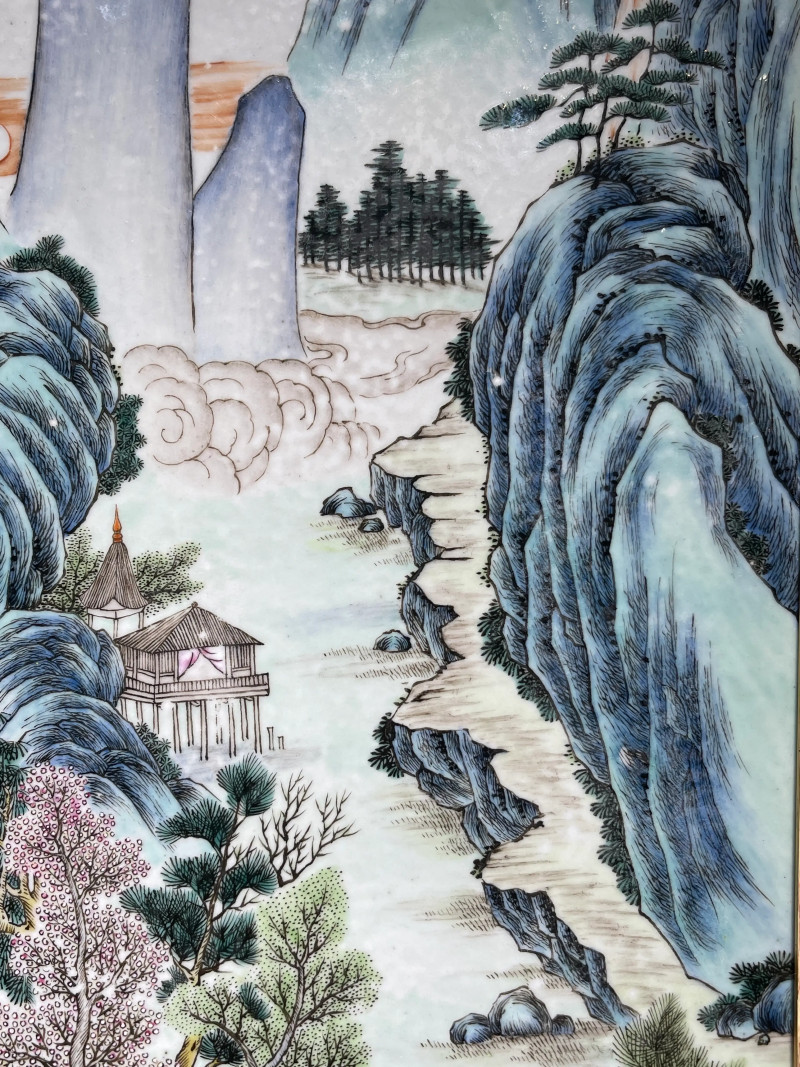 清中期 粉彩山水纹瓷板 - 图8