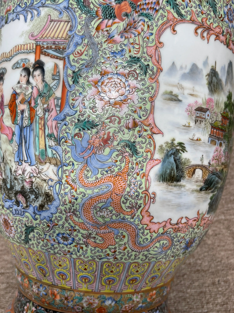 解放初 重工粉彩人物故事纹大瓶 - 图7