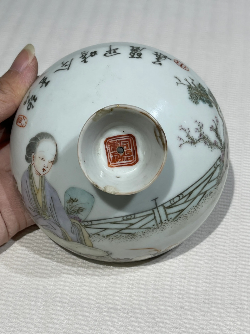 清晚期 浅绛彩盖、托一组八件 - 图7