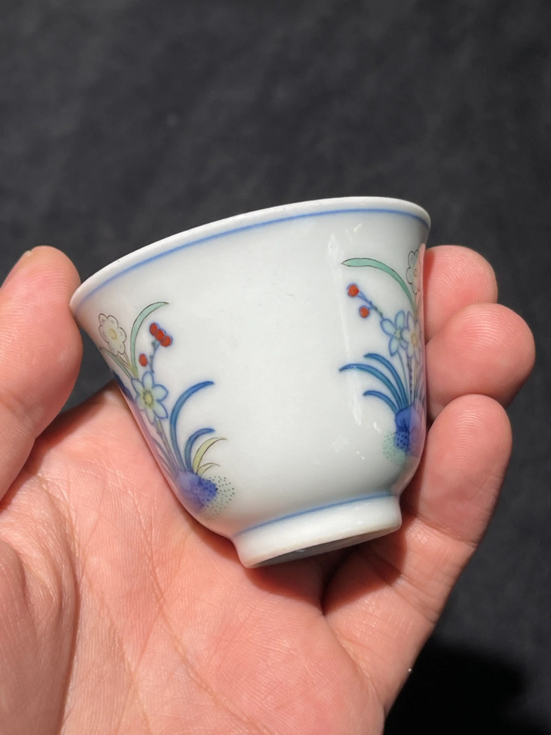 清晚期 斗彩兰花杯 - 图4