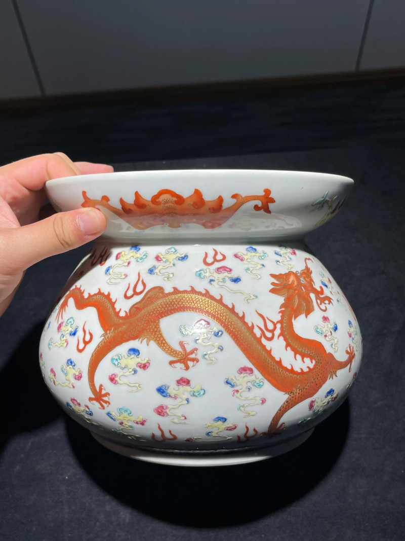 清光绪 粉彩八宝龙纹花囊 - 图5