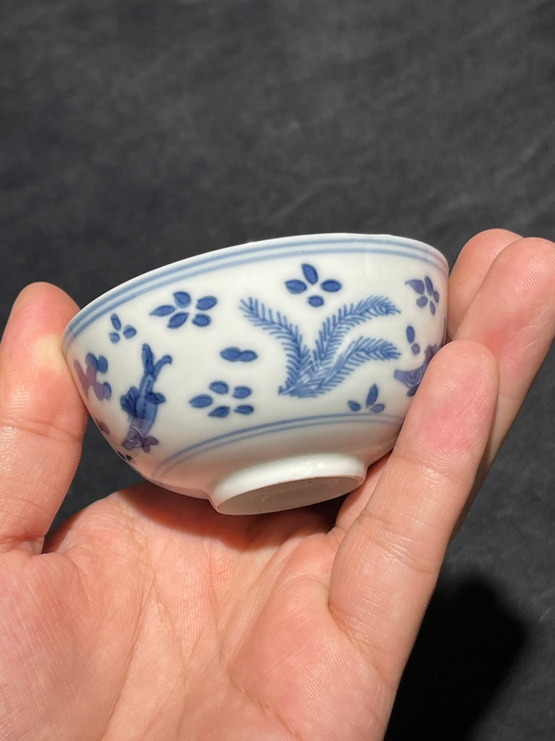 清康熙 青花鱼藻纹小杯一组五件 - 图17
