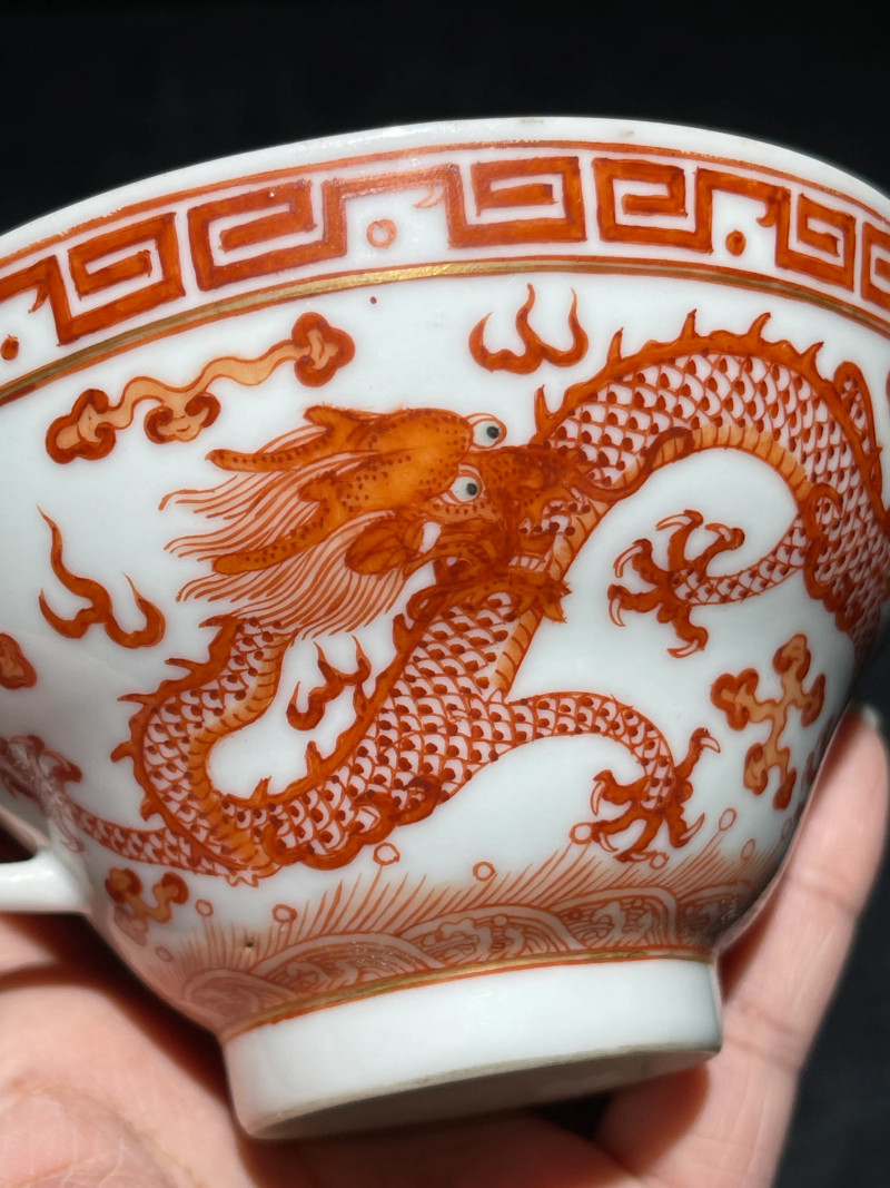 清光绪 矾红龙纹把杯 - 图6