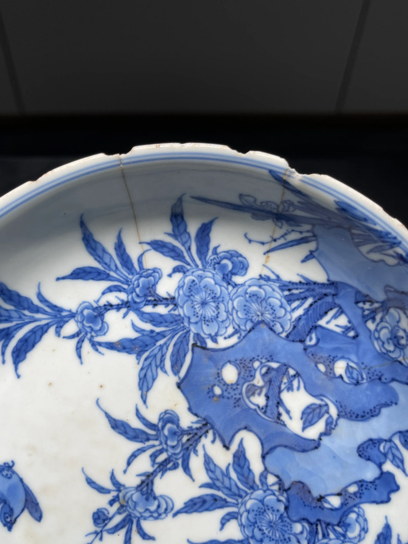 清康熙 青花花鸟纹盘 - 图14