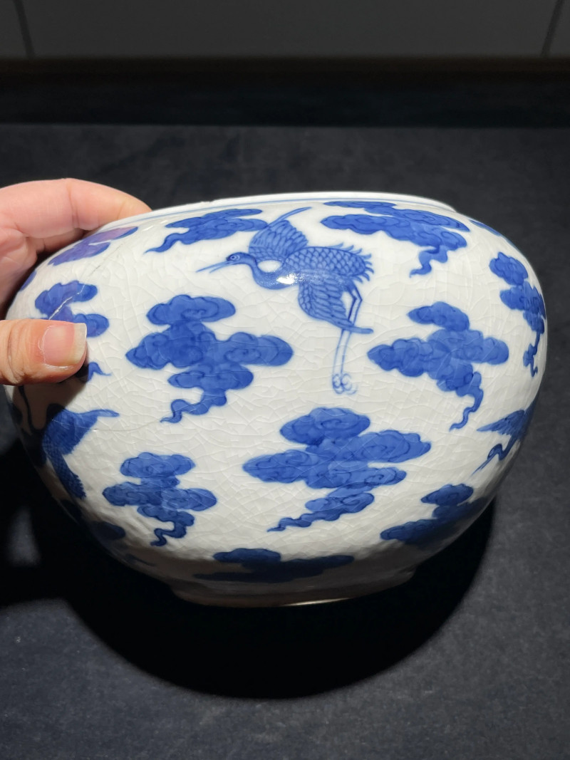 清道光 浆胎青花云鹤纹钵 - 图6
