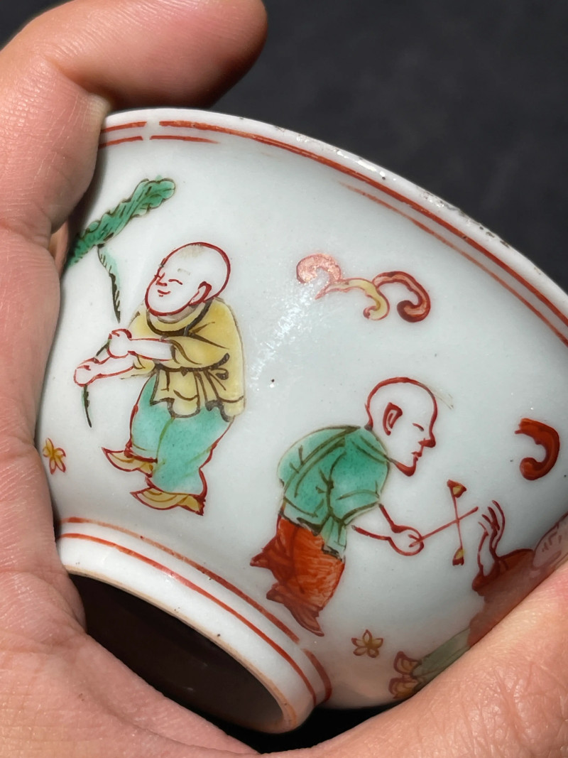 明晚期 五彩婴戏纹杯 - 图8