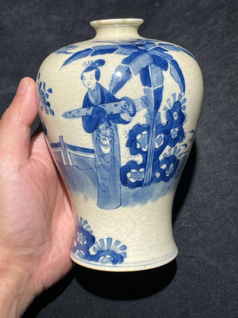 清晚期 浆胎青花折桂图梅瓶一对 - 图3