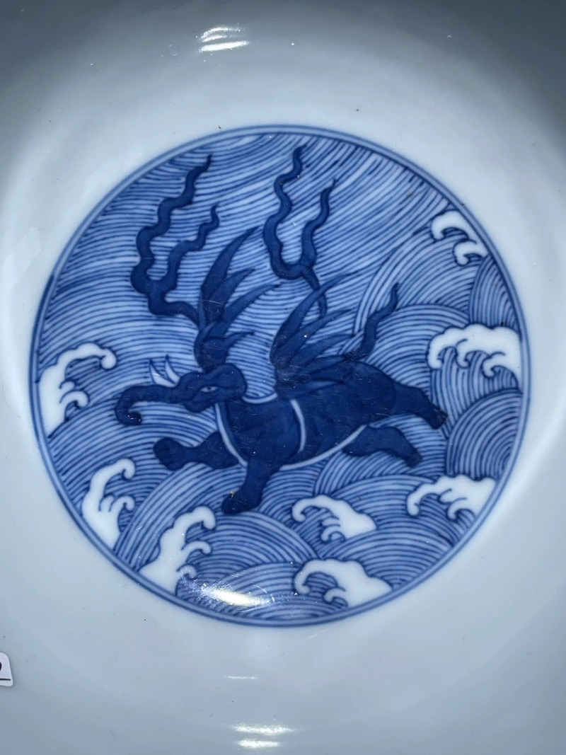 清道光 青花海八怪大碗一对 - 图21