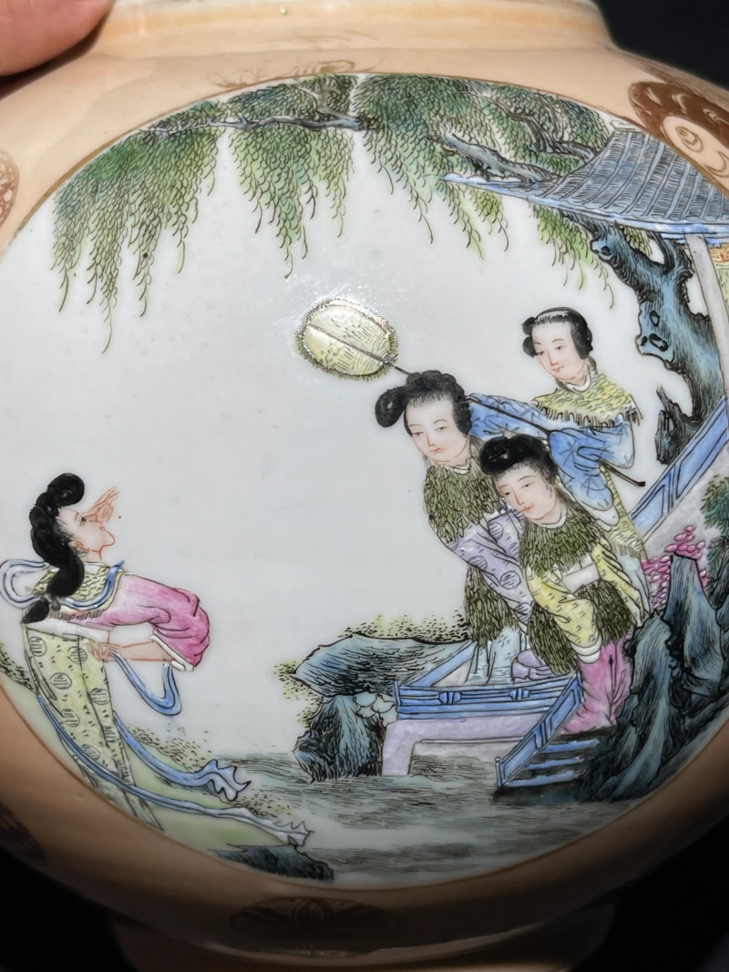 民国 粉彩人物纹皮灯一对 - 图5