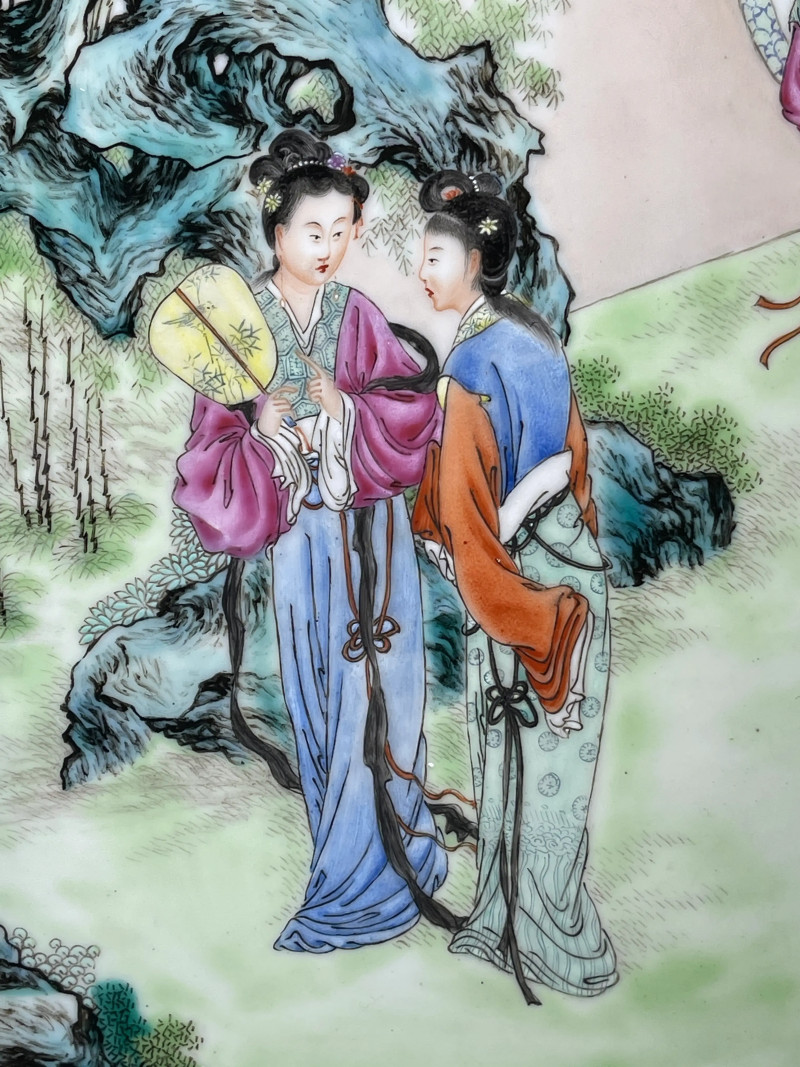 民国 熊晓峰画粉彩红楼梦纹瓷板一对 - 图11