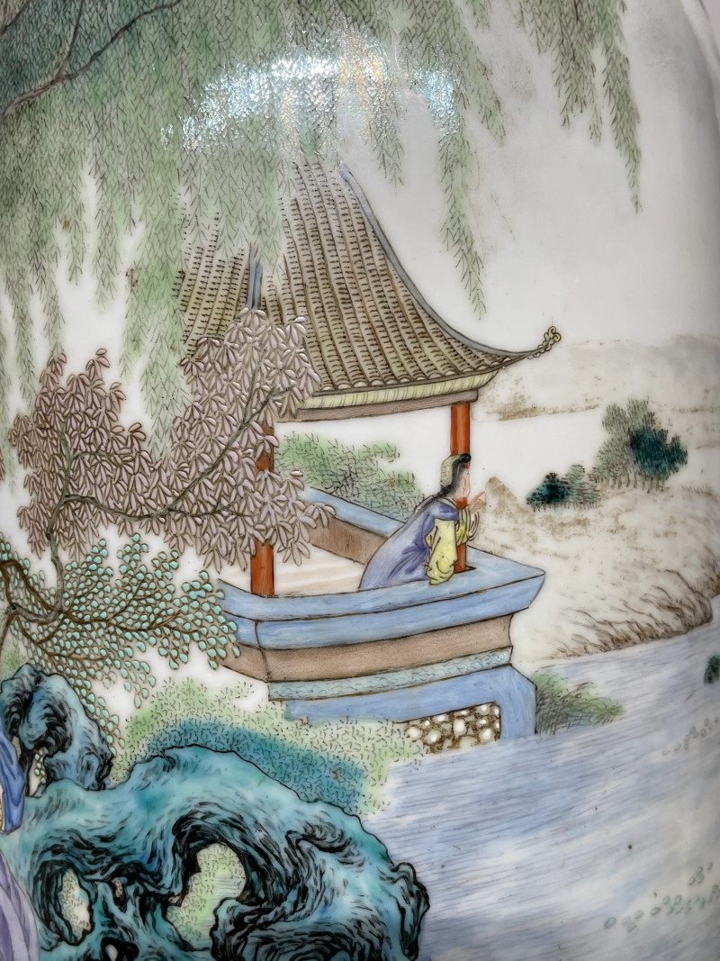 民国 熊晓峰画粉彩金陵十二钗纹大灯笼瓶 - 图10