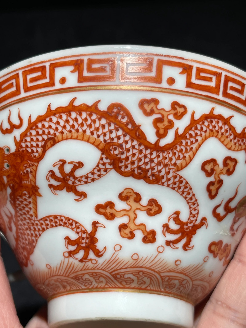 清光绪 矾红龙纹把杯 - 图7
