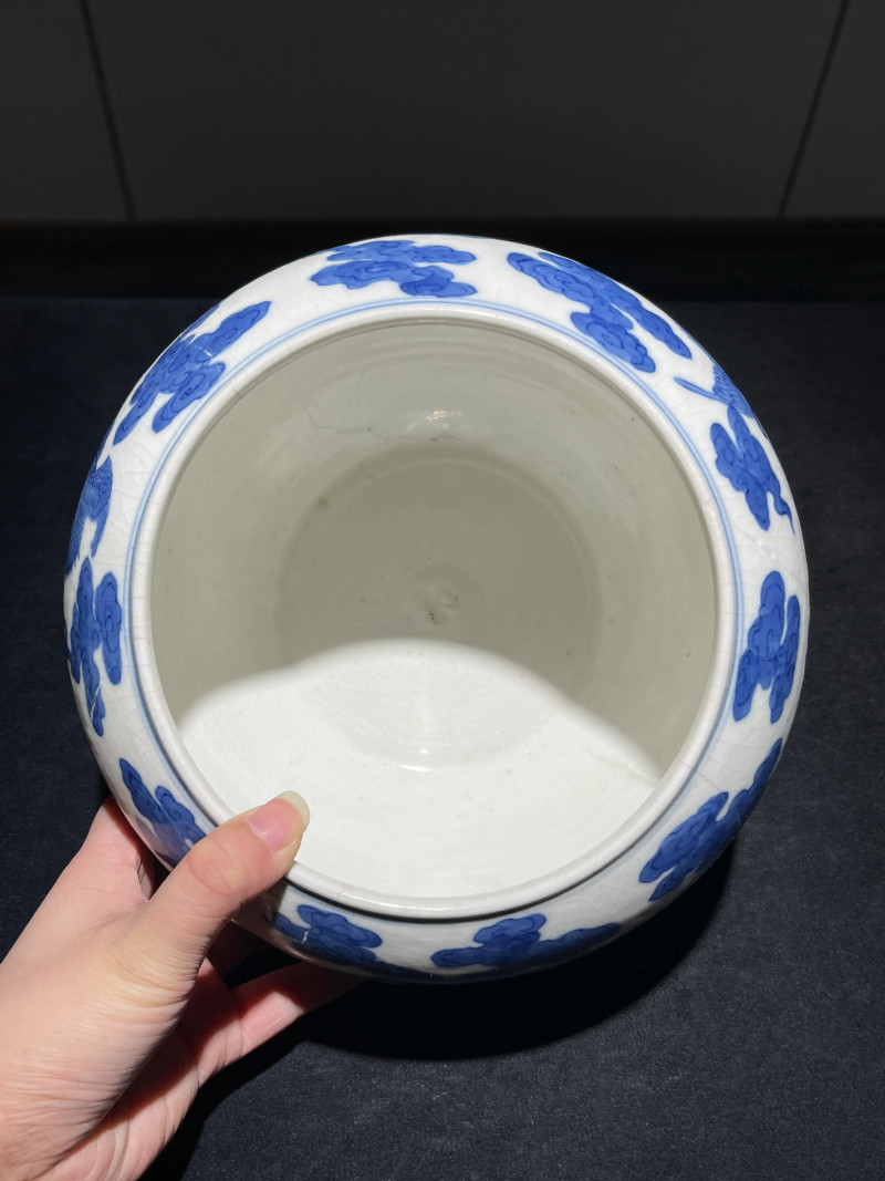 清道光 浆胎青花云鹤纹钵 - 图7