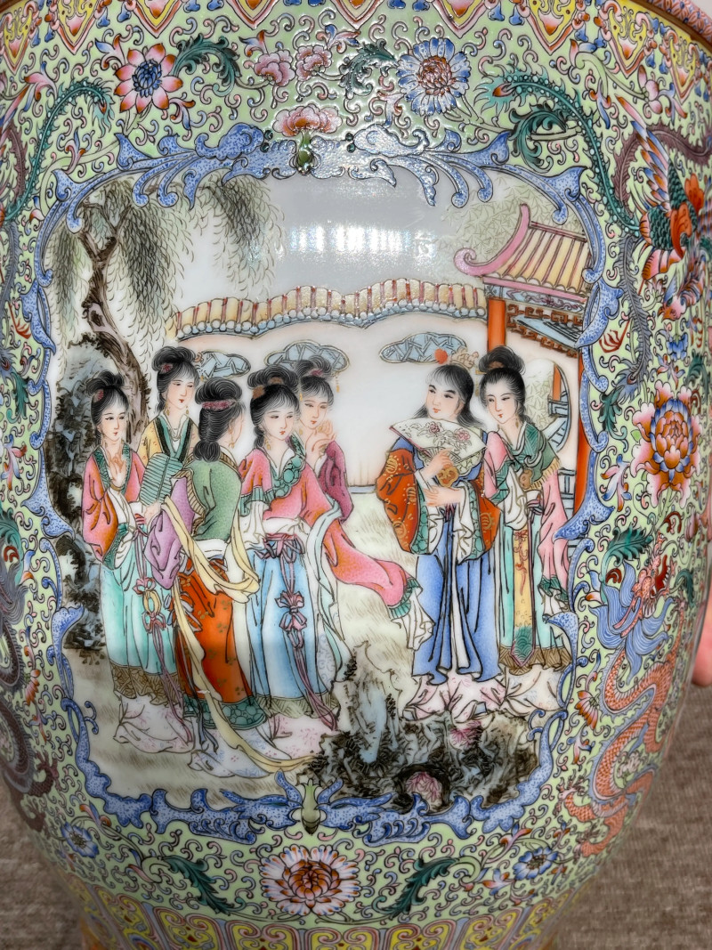 解放初 重工粉彩人物故事纹大瓶 - 图9