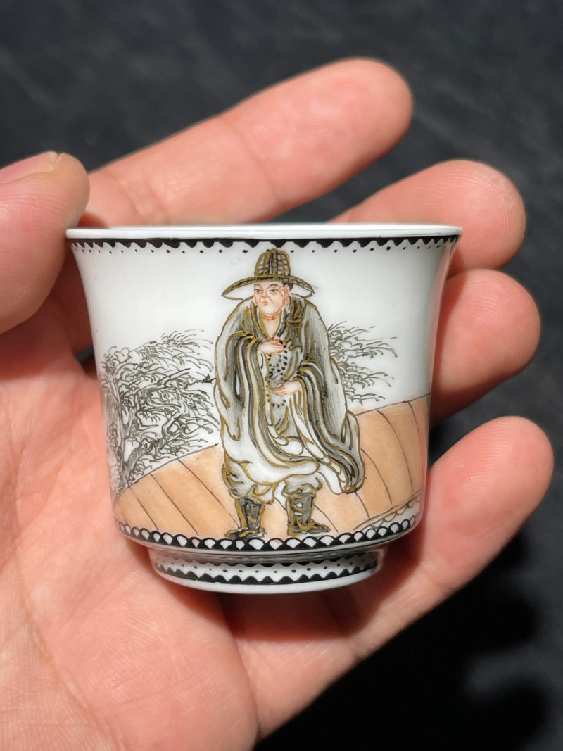 解放初 雷火莲风格粉彩十八罗汉杯一套十八件 - 图12