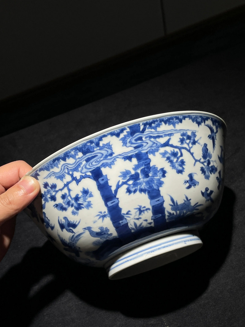 清康熙 青花百鸟朝凤纹大碗 - 图5