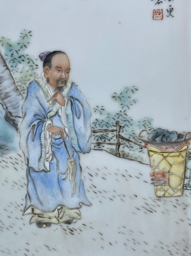 民国 粉彩神仙人物纹瓷板一组四件 - 图5