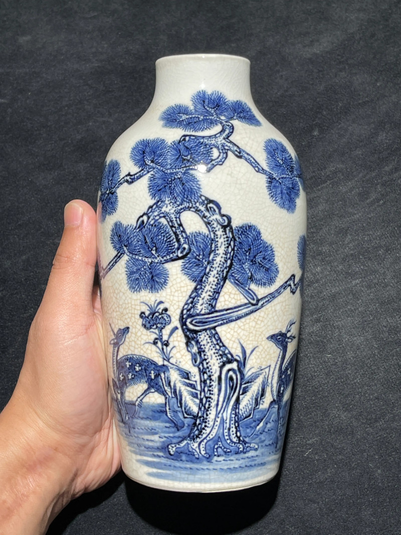 清乾隆 浆胎青花福禄寿纹莱菔瓶 - 图2