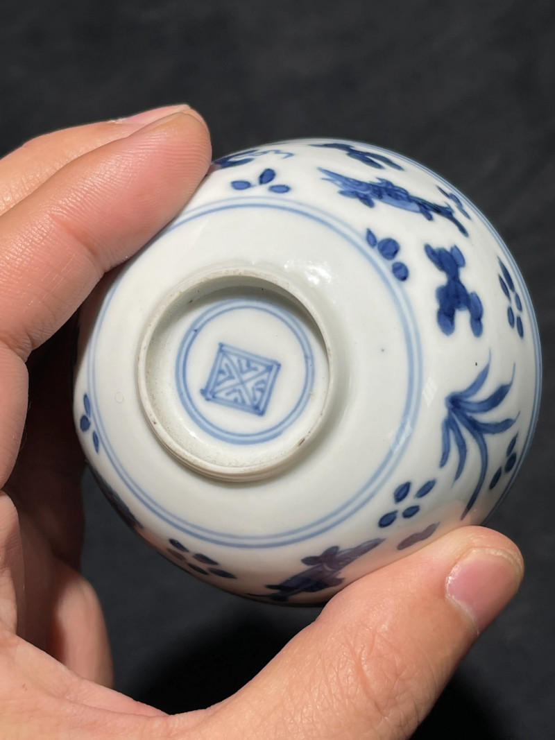 清康熙 青花鱼藻纹小杯一组五件 - 图19