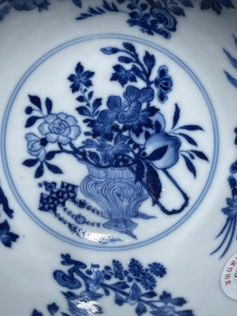 清道光 内青花外松石绿地粉彩花果纹碗 - 图9