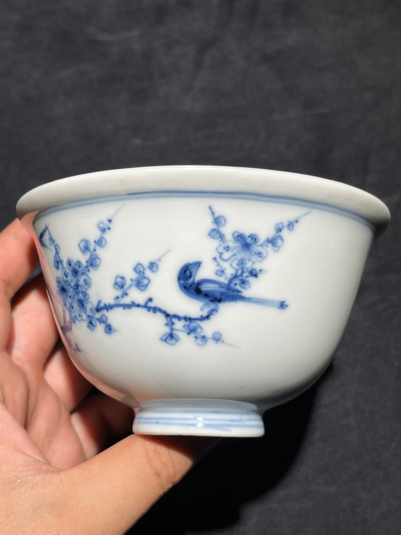 清乾隆 青花喜上眉梢纹盖碗 - 图3