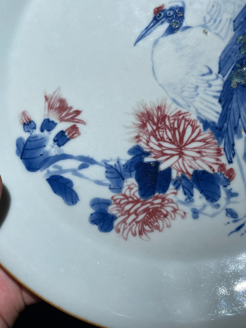 50年代 王步风格青花釉里红仙鹤纹盘 - 图4