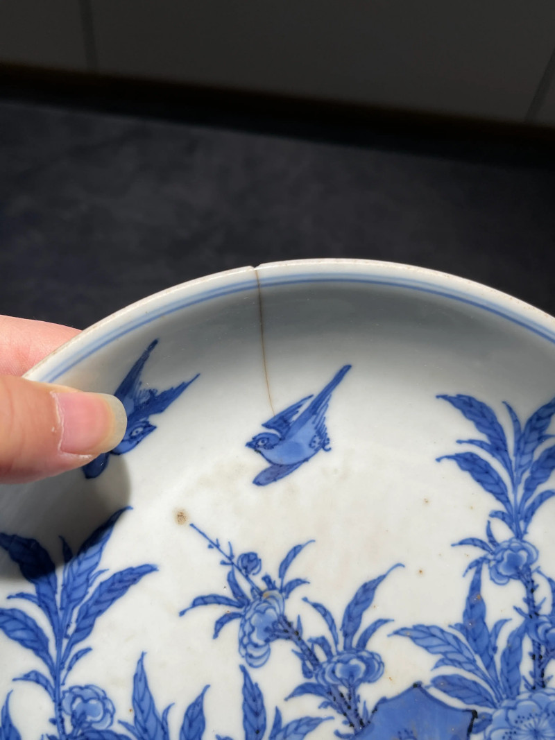 清康熙 青花花鸟纹盘 - 图16