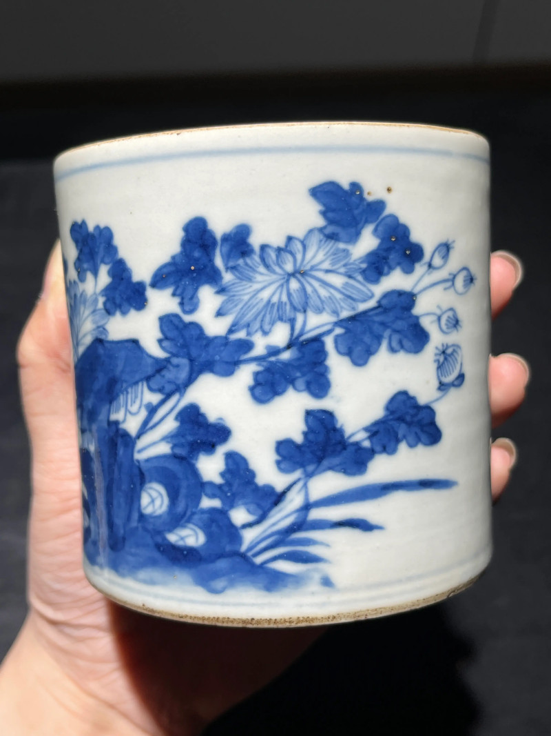 清中期 青花花卉诗文盖缸 - 图5