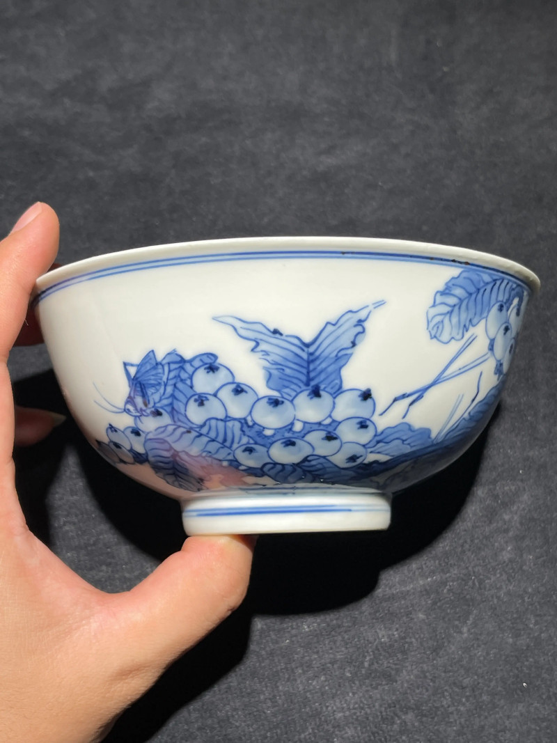 民国 青花琵琶花鸟纹碗 - 图2
