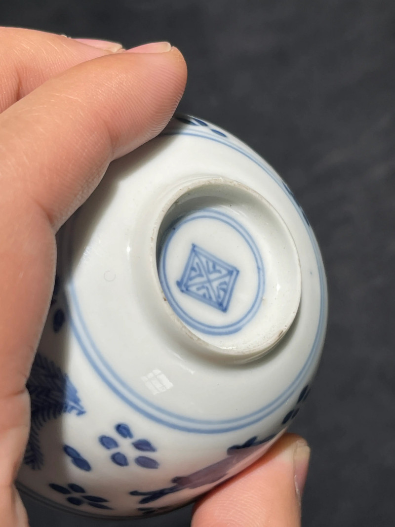清康熙 青花鱼藻纹小杯一组五件 - 图20