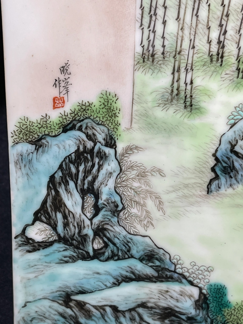 民国 熊晓峰画粉彩红楼梦纹瓷板一对 - 图13