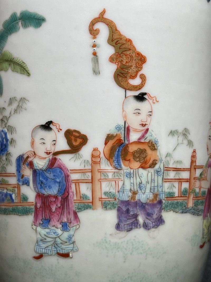 民国 粉彩婴戏纹盖瓶 - 图7