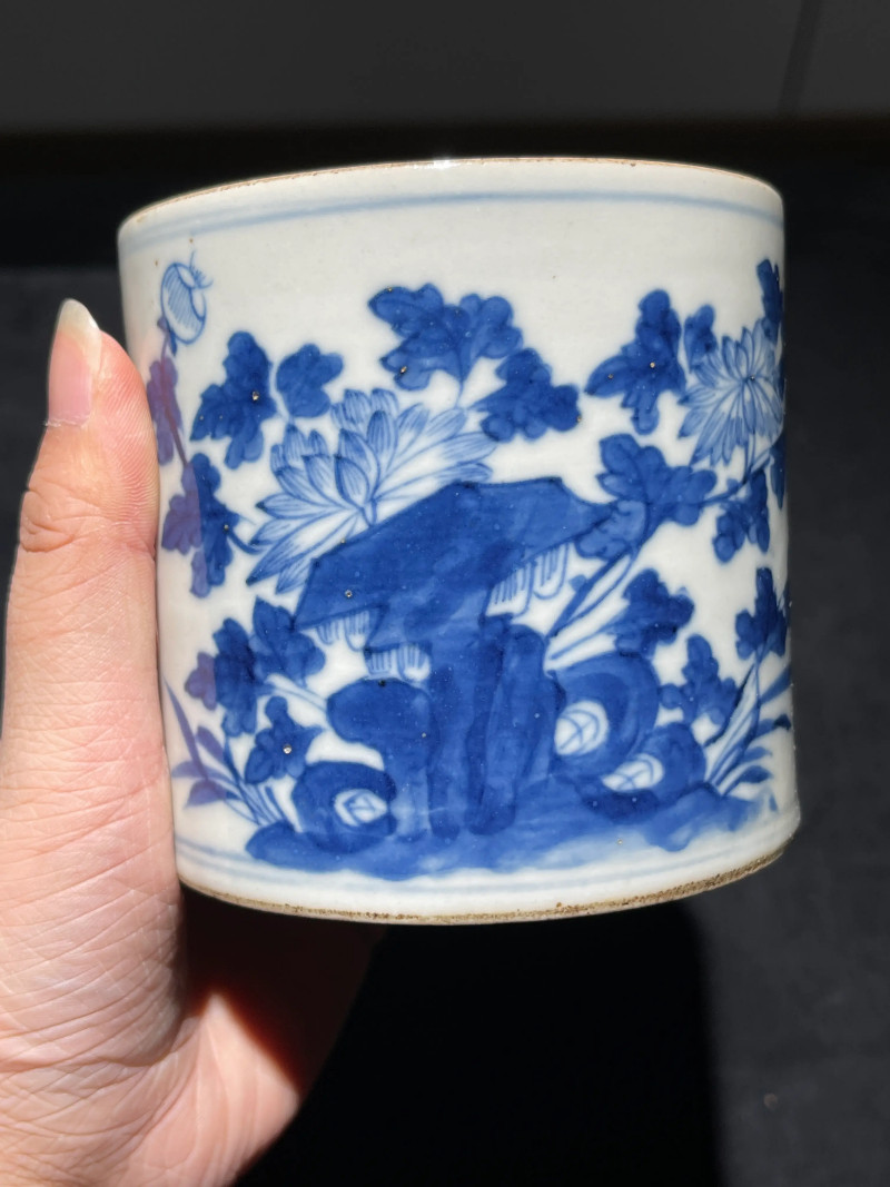 清中期 青花花卉诗文盖缸 - 图6