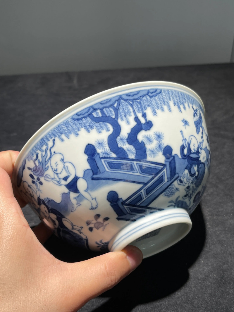 清道光 青花婴戏纹碗 - 图3