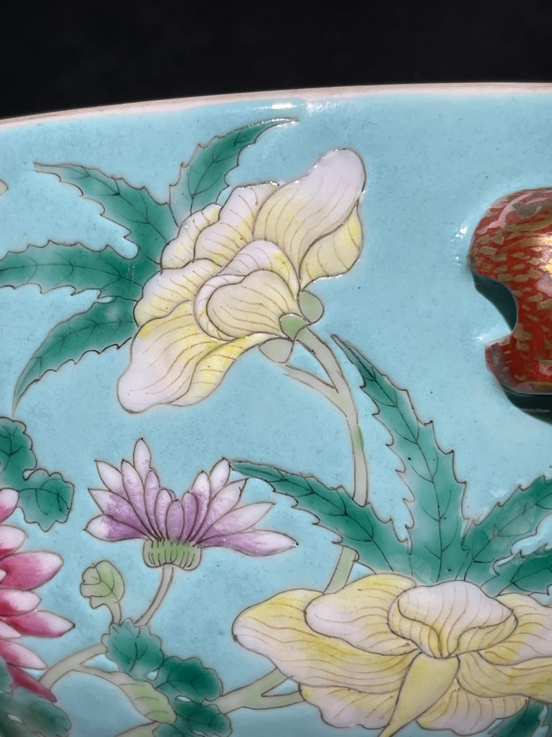 清光绪 松石绿地粉彩花鸟纹温锅 - 图7
